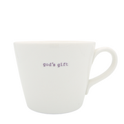 Keith Brymer Jones Word Range Medium Ceramic White Mug - god's gift (lilac) - 350ml