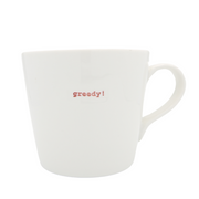 Keith Brymer Jones Word Range Large Ceramic White Mug - greedy! (red) - 500ml