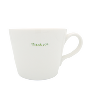 Keith Brymer Jones Word Range Medium Ceramic White Mug - thank you (green) - 350ml