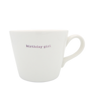 Keith Brymer Jones Word Range Medium Ceramic White Mug - birthday girl (lilac) - 350ml