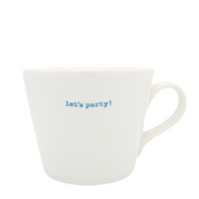 Keith Brymer Jones Word Range Medium Ceramic White Mug - let's party! (blue) - 350ml