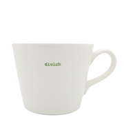 Keith Brymer Jones Word Range Medium Ceramic White Mug - diolch (green) - 350ml